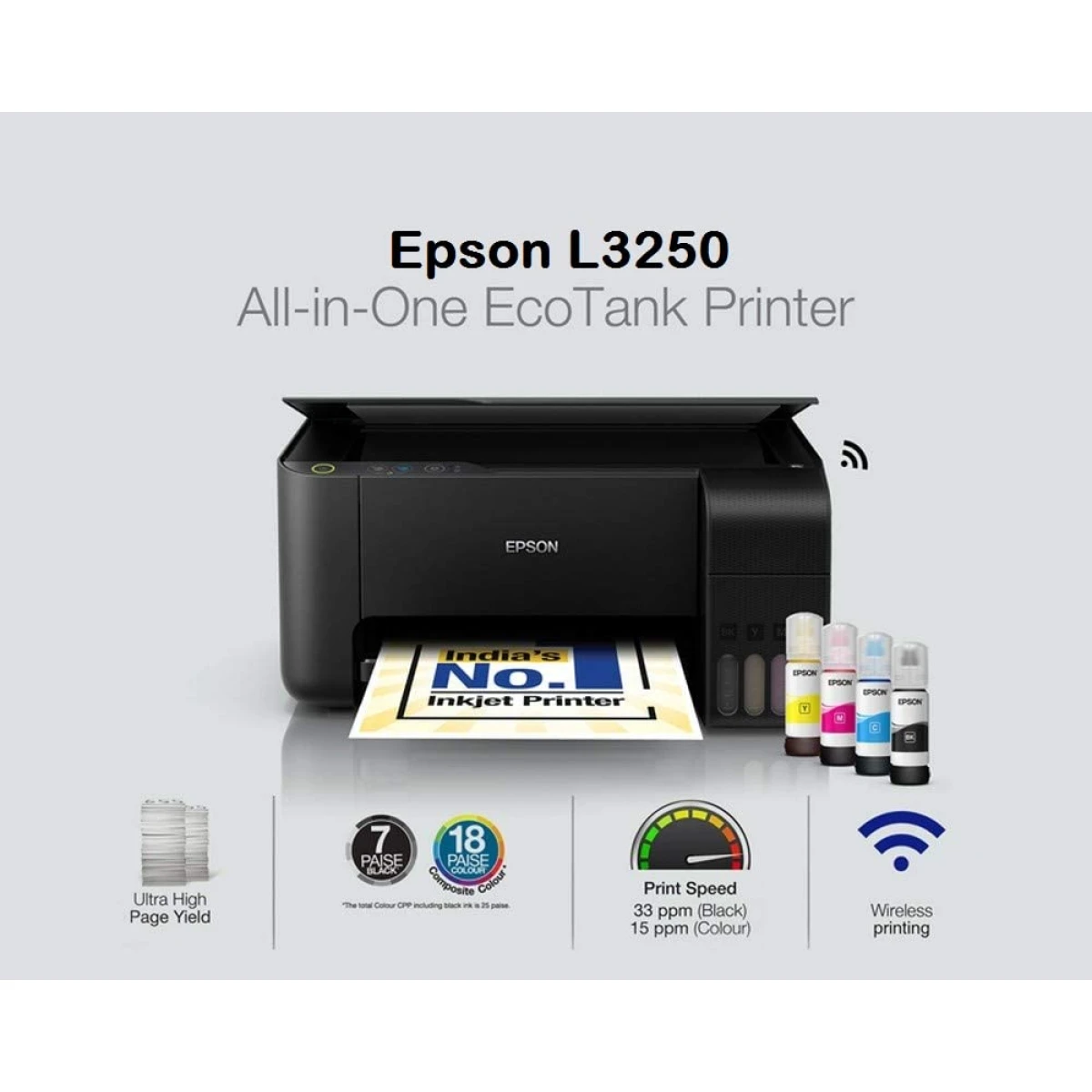 Epson EcoTank L3250 Wi-Fi All-in-One (Copy/Print/Scan) Ink Tank Printer (Black) hover