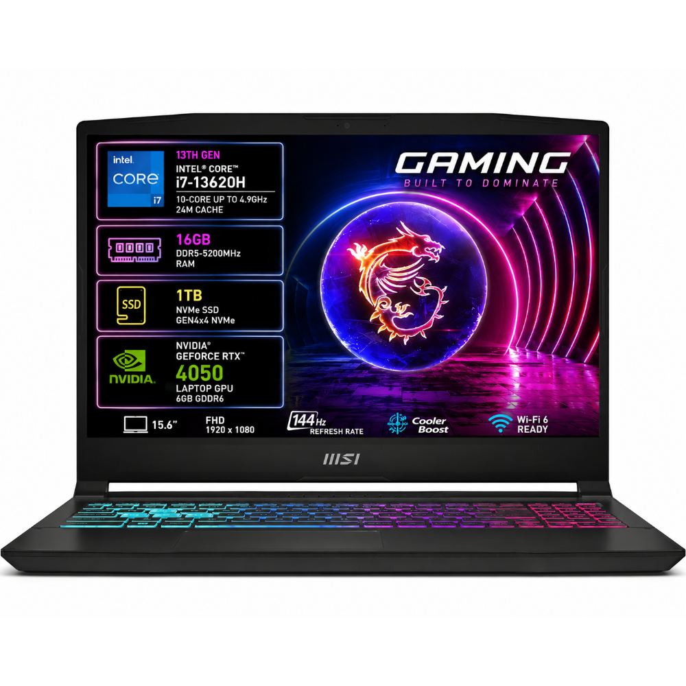MSI KATANA 15 Gaming Laptop Intel Core i7-13620H 2.40 GHz NVIDIA GeForce RTX 4050 16GB Memory 1 TB NVMe SSD 15.6" 144 Hz IPS Windows 11 Home