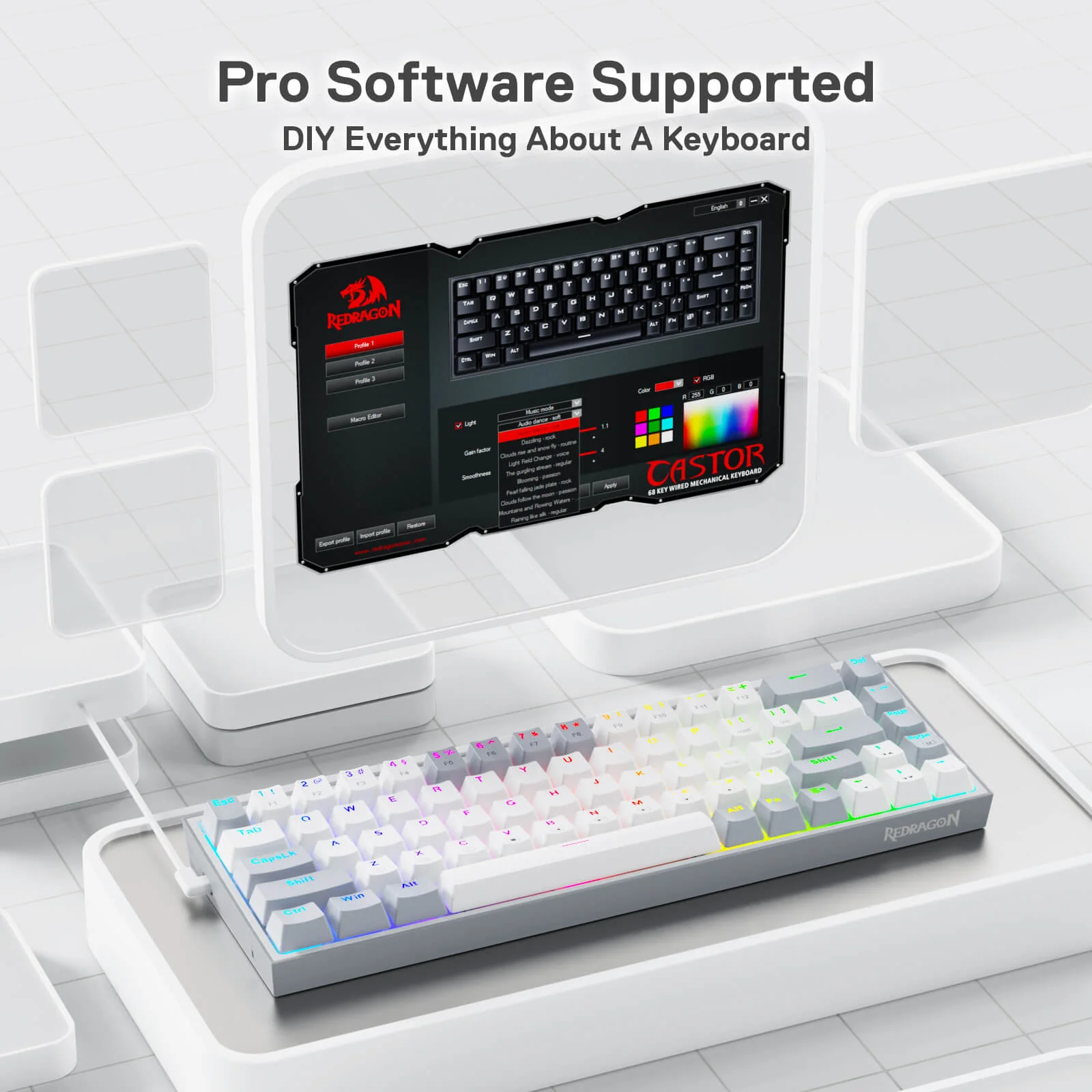 Redragon K631 Castor 65% Wired RGB Gaming Keyboard, 68 Keys Hot-Swappable Compact Mechanical Keyboard w/100% Hot-Swap Socket, Free-Mod Plate Mounted PCB & Dedicated Arrow Keys, Quiet Red Linear Switch Contact Us Shop Now