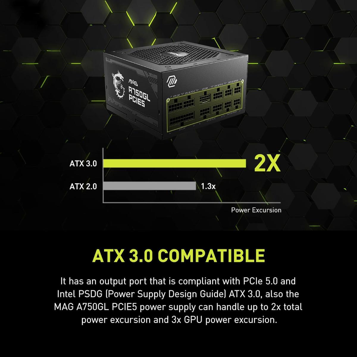 MSI MAG A750GL PCIE5, Fully Modular Compact Gaming 750W Power Supply, 80+ Gold, ATX 3.1 & PCIe 5.1 Ready, Native Dual-Color 12V-2x6 Cable