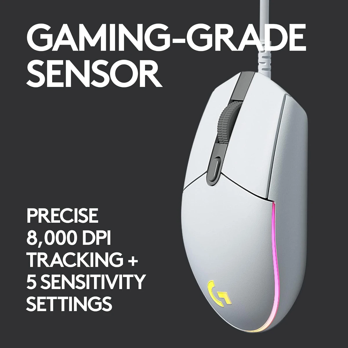 Logitech G102 Light Sync Gaming Customizable RGB Lighting 6 Programmable Buttons Gaming Grade Sensor 8,000dpi Tracking Light Weight - White