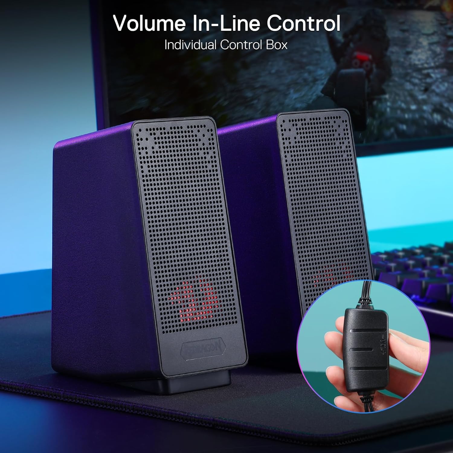 Redragon GS513 PC Gaming Speaker, 2.0 Channel Stereo Desktop Computer Speaker with Red Backlight, Quality Bass and Crystal Clear Sound, USB Powered with a 3.5mm