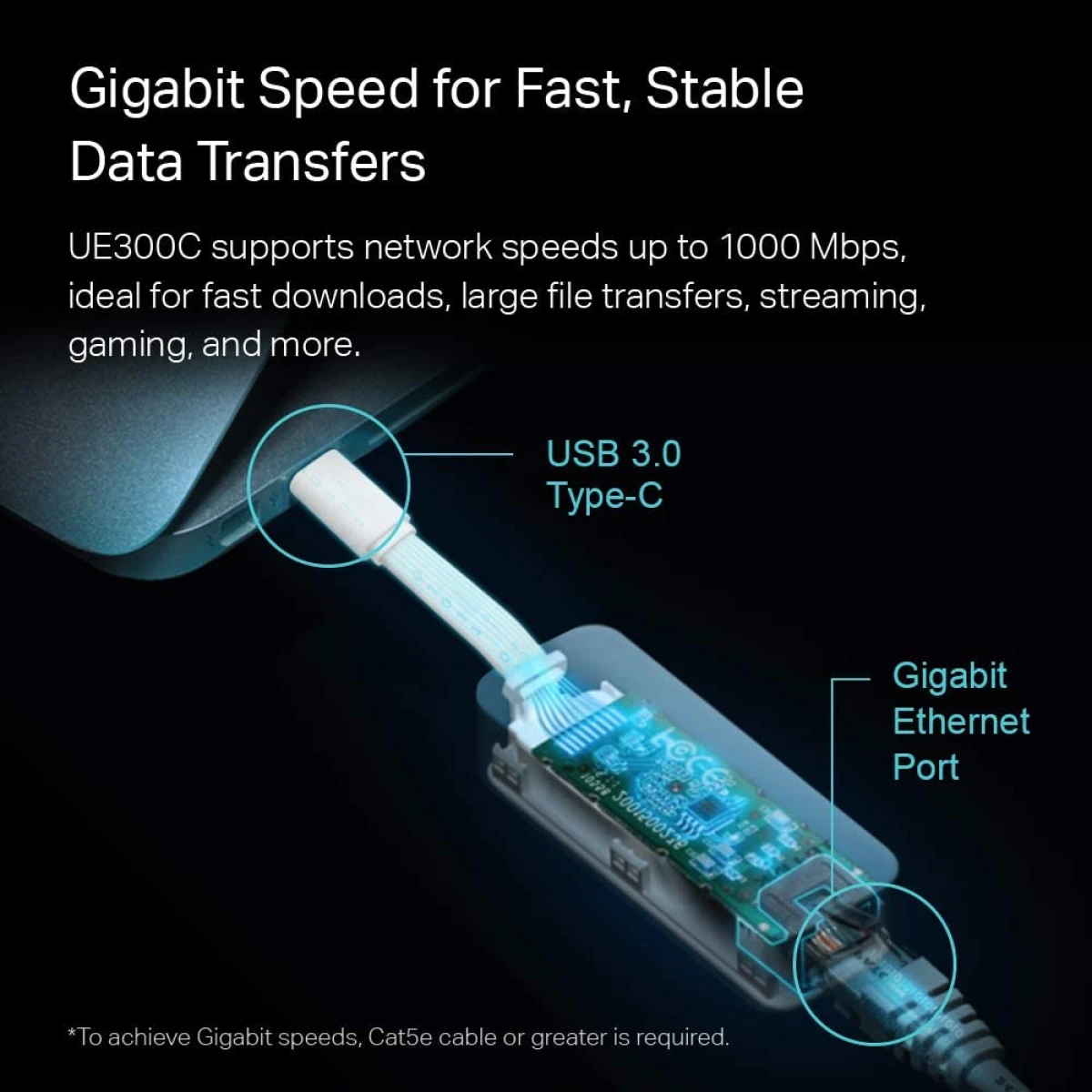 TP-Link UE300C USB C To Ethernet Adapter Gigabit Ethernet - White