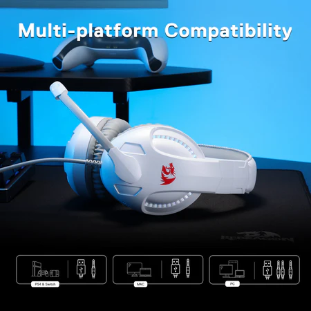 Redragon H211 Cronus White Wired Gaming Headset, Stereo Surround Sound, Noise-Canceling Microphone, Dynamic RGB Backlight, 40 mm Drivers, Over-Ear Headphones Works for PC/PS5/XBOX/NS