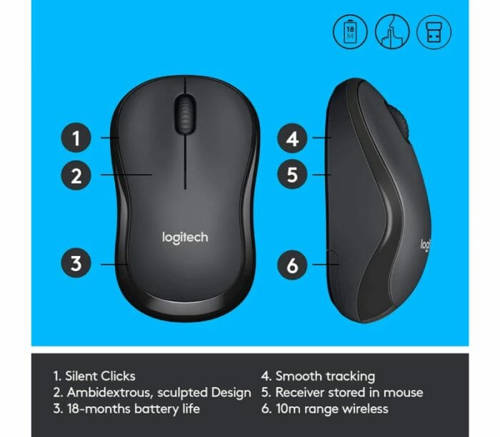 Logitech M220 Silent Wireless Mobile Mouse 18-Month Battery Life & Auto Sleep - CHARCOAL