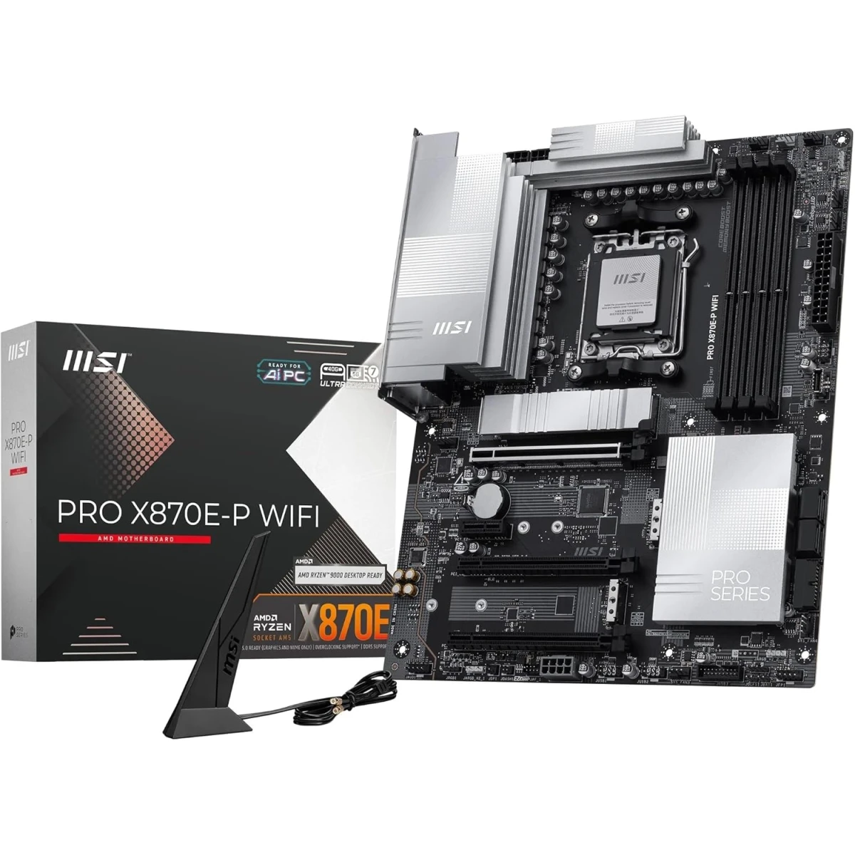 MSI PRO X870E-P WiFi 7 Motherboard, ATX - Supports AMD Ryzen 9000/8000 / 7000 Processors, AM5-60A SPS VRM, DDR5 Memory Boost (8200+ MT/s OC), PCIe 5.0 x16 & 4.0 x16, M.2 Gen5, Wi-Fi 7, 5G LAN