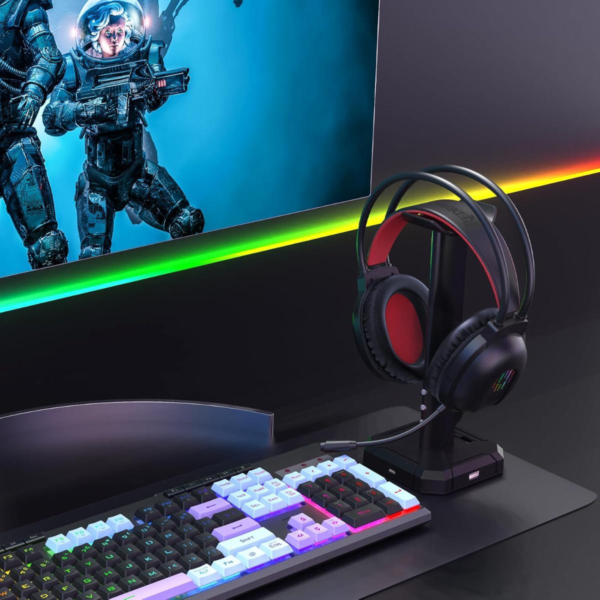 Redragon Wired Gaming Headset with Microphone, 203g Lightweight, RGB Backlit, 40mm Speakers, Noise Cancelling Mic, Soft Earmuffs, 3.5mm Jack Gaming Headphones for PC, Desktop, Laptop (Black)