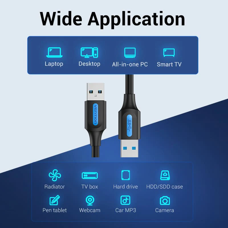 Vention USB 3.0 A Male to A Male  Cable 2M Black PVC Type