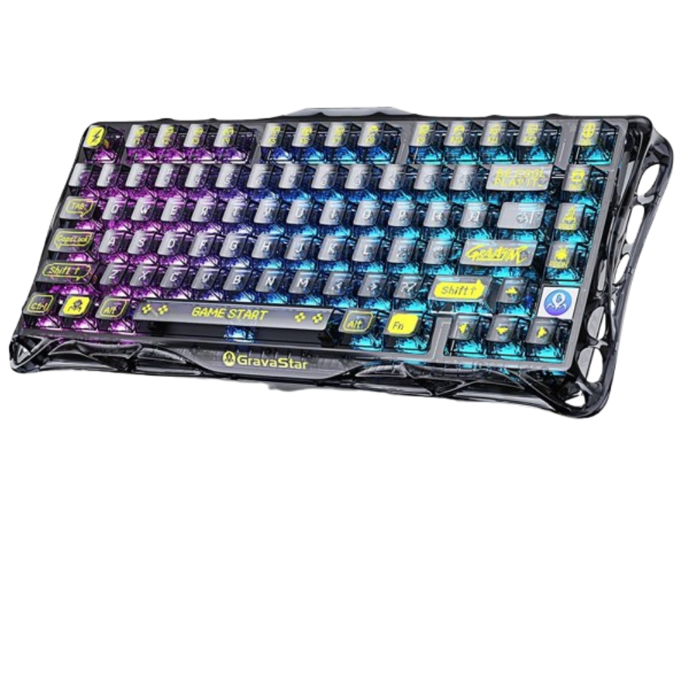GravaStar Mercury K1 Lite 75% Gaming Keyboard, 2.4GHz/BT/Wired Tri-Mode Wireless Keyboard Gasket Hot Swappable Mechanical Keyboard Pre-lubed Linear Switches, RGB Backlit (Transparent Black)