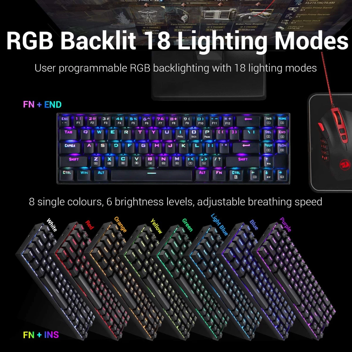 Redragon K599-KRS Wire & Wireless 60% Compact 70 Key Tenkeyless RGB Backlit Computer - Red Switch