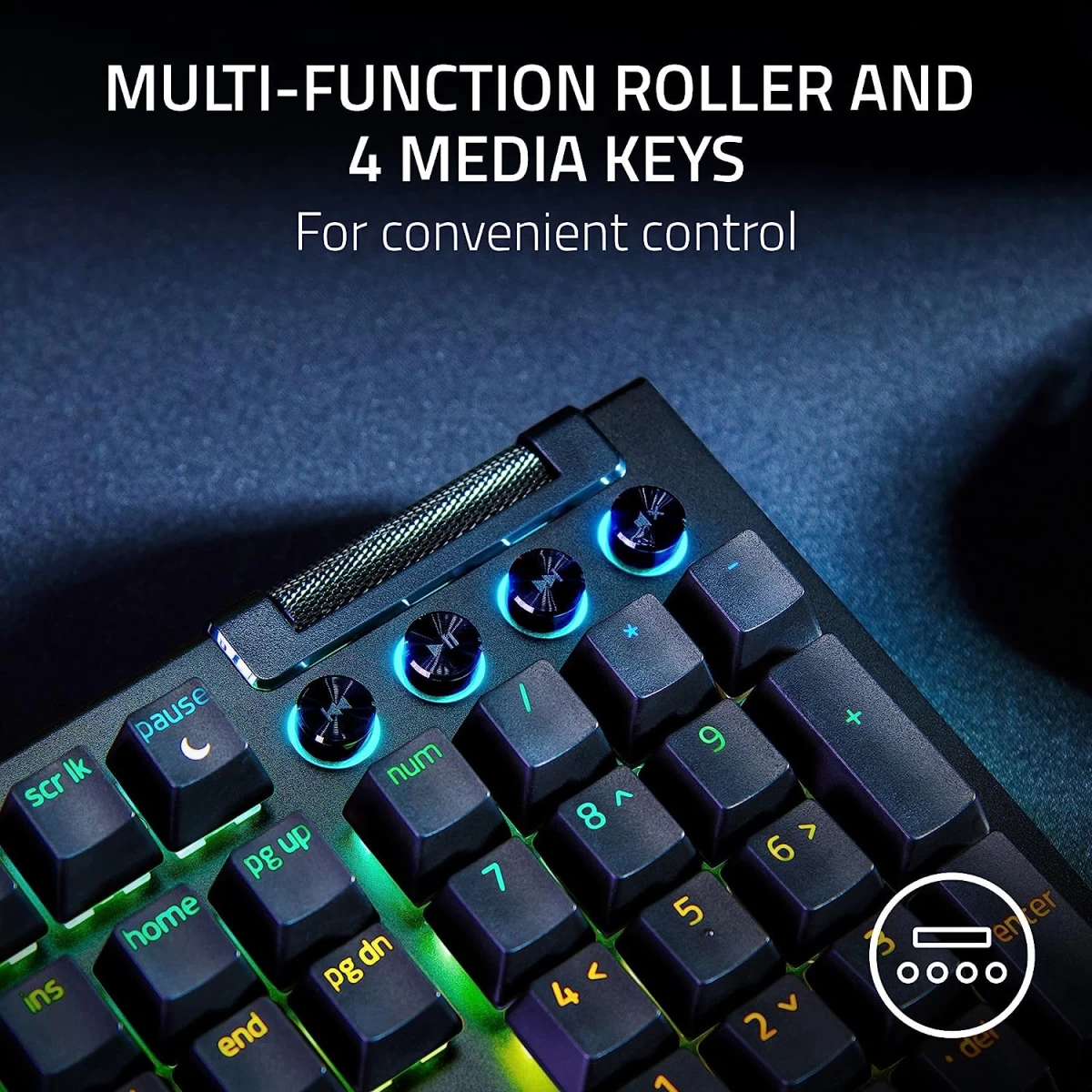 Razer BlackWidow V4 Mechanical 6 Dedicated Macro Keys Magnetic Wrist Rest Doubleshot ABS Keycaps Yellow Switches - Black