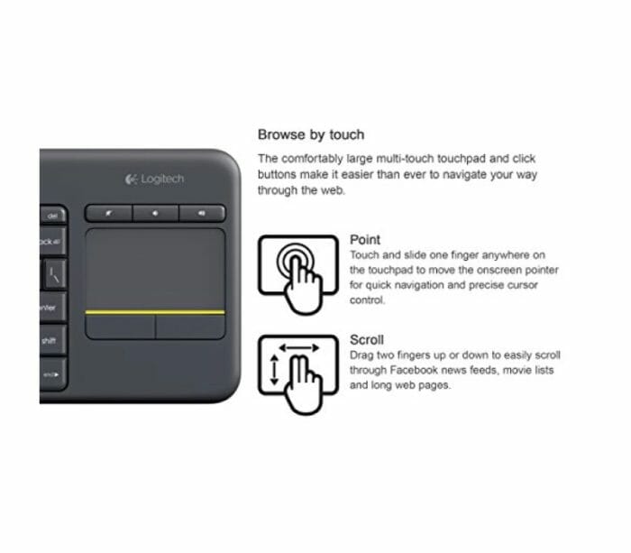 Logitech K400 Plus Wireless Touch With Easy Media Control & Built-in Touchpad HTPC Keyboard for PC-connected TV, Windows, Android, Chrome OS, Laptop, Tablet - Black