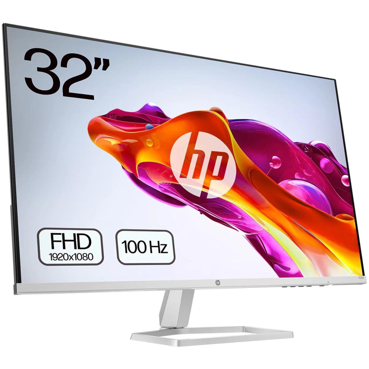 HP 532sf 32" Ultraslim Full HD Monitor 100Hz 99% sRGB Color 300 Nits 2x HDMI AMD FreeSync w/ Eye Safe , Silver & Black
