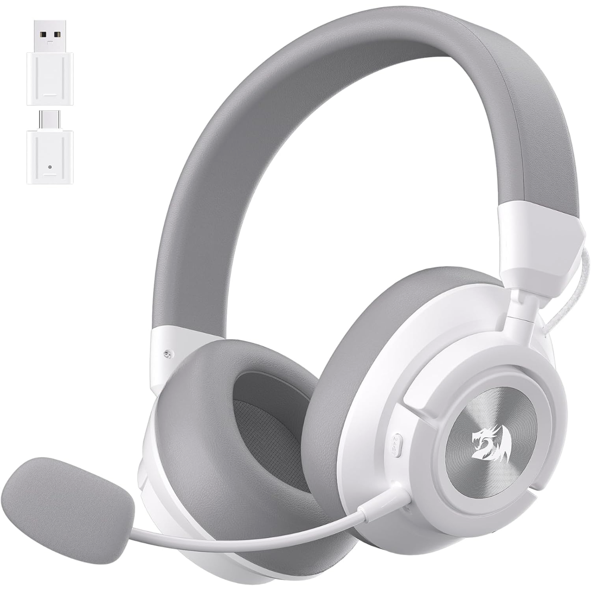 Redragon H889 Wireless Gaming Headset, 4-in-1 (2.4G/BT/USB/3.5mm), 51H Battery & Play-While-Charging, 7.1 Spatial Audio & 53mm Drivers, Detachable Mic, Multi-Platform Headphone for PC/PS5/NS/Mobile/White