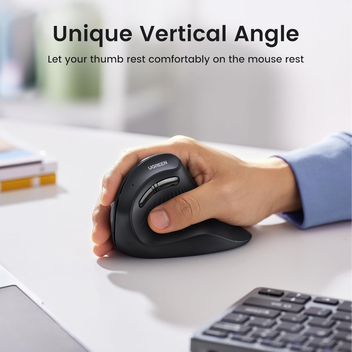 UGREEN Vertical Ergonomic Mouse, Bluetooth & 2.4G, Silent Quiet Clicks, 5 Buttons, 4000 DPI & 4 Adjustable DPI, for Laptop, Mac, Chromebook, PC, Windows, Black