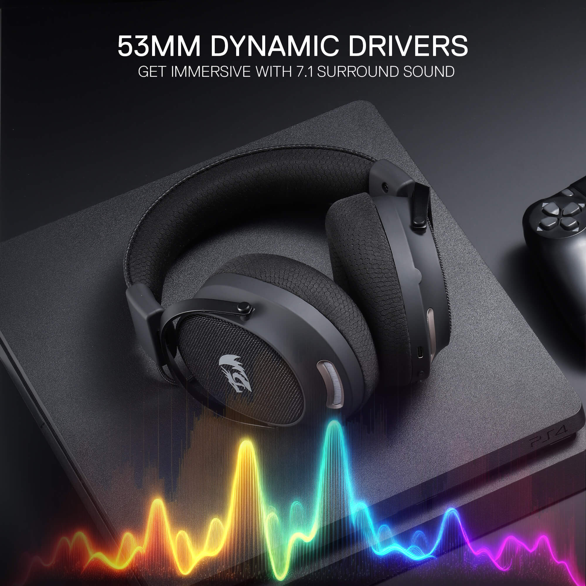 Redragon H858 3-Mode Wireless Gaming Headset, 7.1 Surround Sound, 53 mm Drivers, Memory Foam Ear Pads, Detachable Noise-canceling Microphone