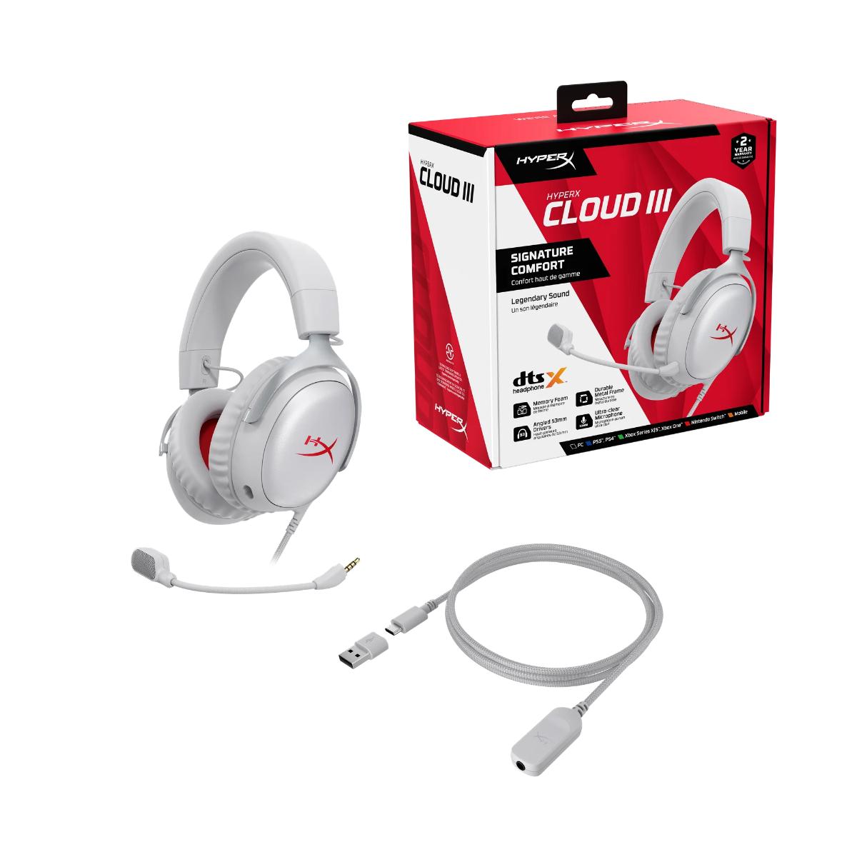 HyperX Cloud III – Wired Gaming Headset, PC, PS5, Xbox Series X|S, Angled 53mm Drivers, DTS Spatial Audio, Memory Foam, Durable Frame, Ultra-Clear 10mm Mic, USB-C, USB-A, 3.5mm