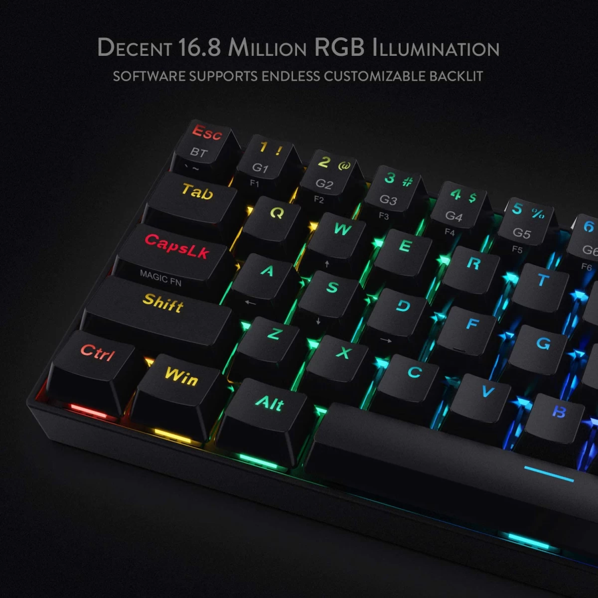 Redragon K530 Pro Draconic 60% Wireless RGB Mechanical Keyboard, BT/2.4Ghz/Wired 3-Mode 61 Keys Compact Gaming Keyboard w/Hot-Swap Socket, Free-Mod Plate Mounted PCB & Tactile Red Switch - Black