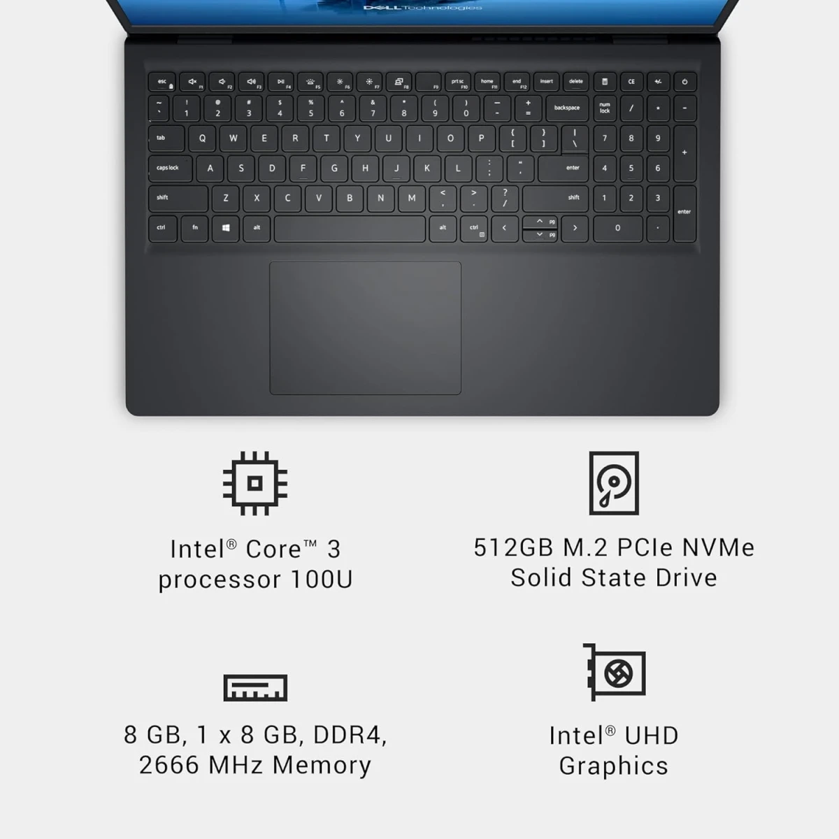 Dell 15 Laptop DC15250 (2025) NEW Intel Core 3 6-Core Higher Speed & More Powerful Integrated Graphics w/120Hz Display - Carbon Black