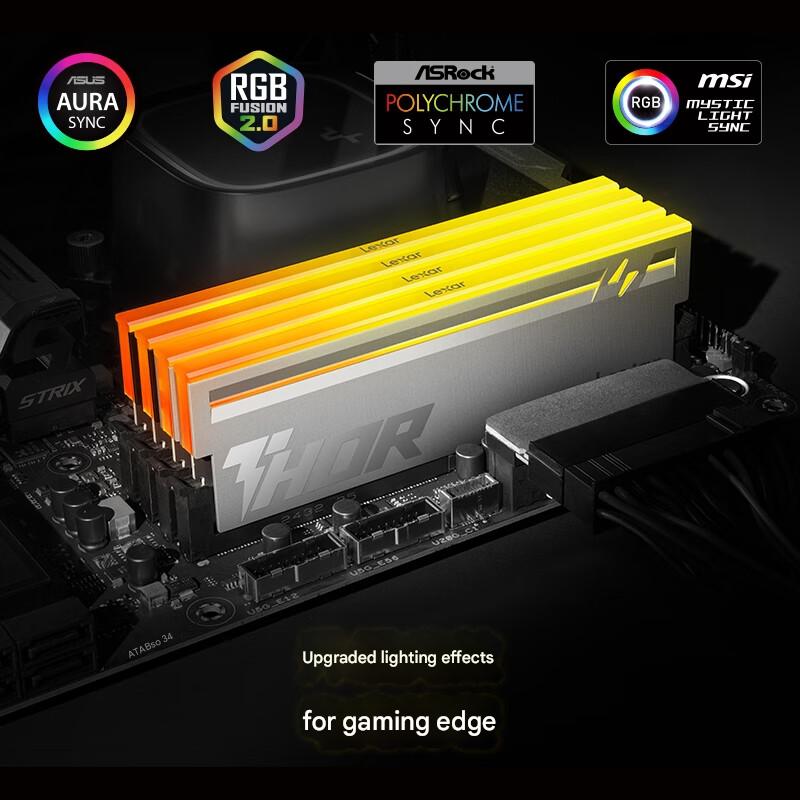 Lexar DDR5 6000Hz 32GB 16GB x 2 CL36 Thor Gaming RGB Light Bar Desktop Memory Stick for PC Silver hover