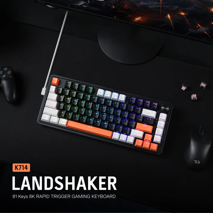 REDRAGON LANDSHAKER K714 MAGNETIC HALL EFFECT 75% 81 KEYS HYPER FAST ACTUATION MAGNETIC SWITCHRAPID TRIGGER TECHNOLOGY KNOB CONTROL WIRED MECHANICAL KEYBOARD