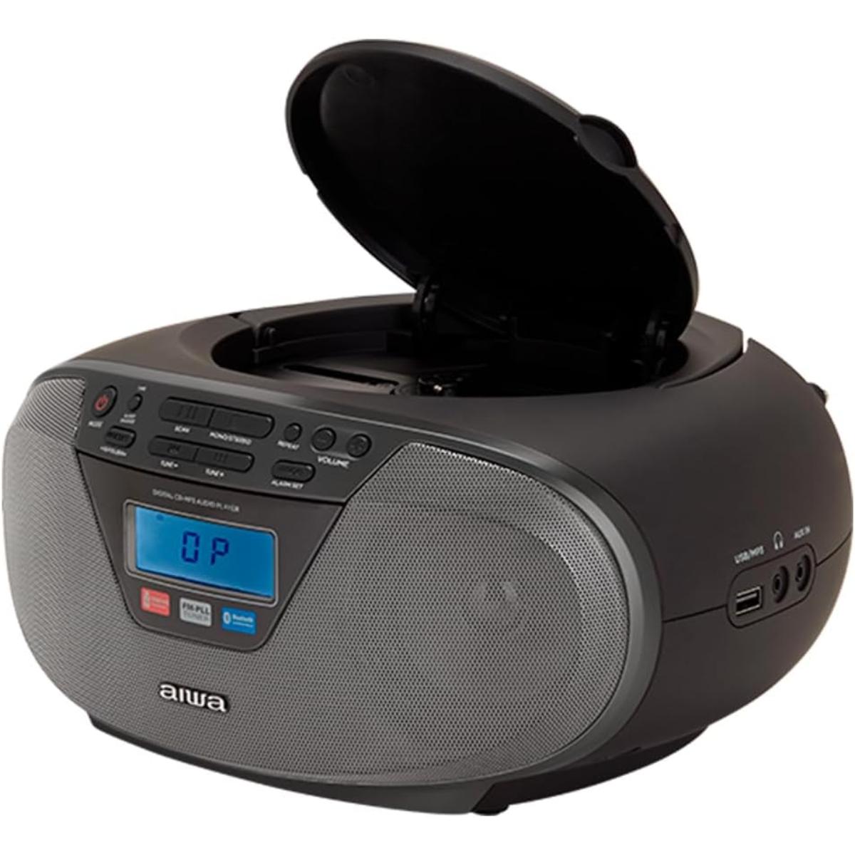 Aiwa BBTU-400BK Portable CD Radio with Bluetooth and USB, Color Display, RDS, FM PLL, Alarm Function, Colour Black