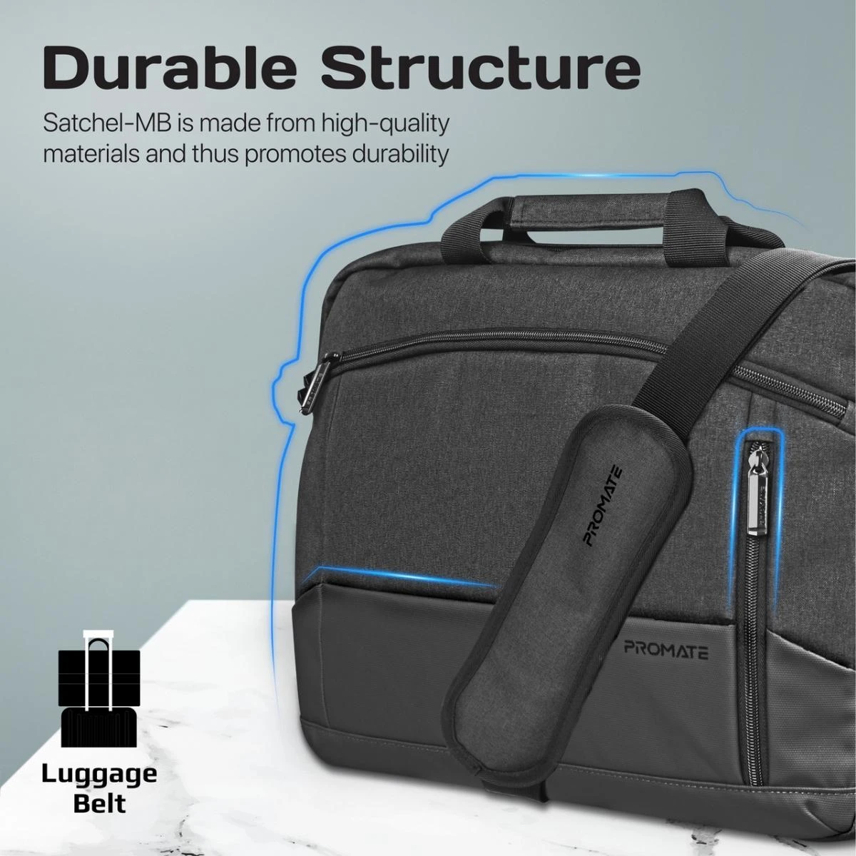 Promate Satchel-MB 15.6" Ergonomic Lightweight Messenger Bag w/ Large Compartments Front Pocket Secure Zippers & Water-Resistance