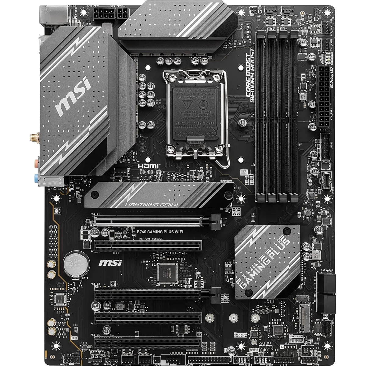 MSI B760 GAMING PLUS WIFI Intel B760 DDR5 ATX Wi-Fi 6E Bluetooth 5.3 7.1 HD Audio PCIe 4.0 x16 2.5G LAN Mainboard