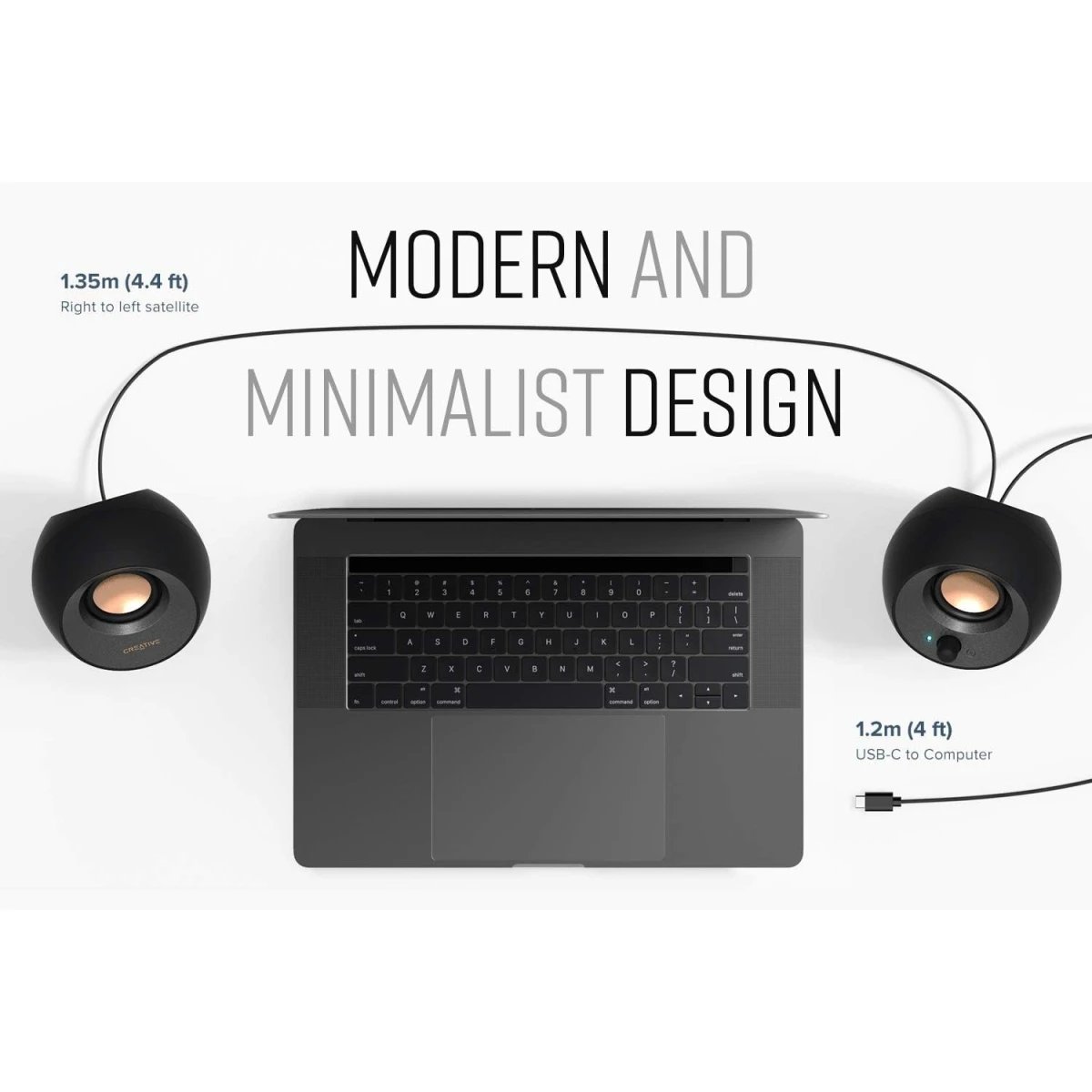 Creative Pebble V3 Minimalistic 2.0 USB-C Clear Dialog Enhancement Bluetooth 5.0 8W RMS /16W Peak Power USB-A Converter Included -Black