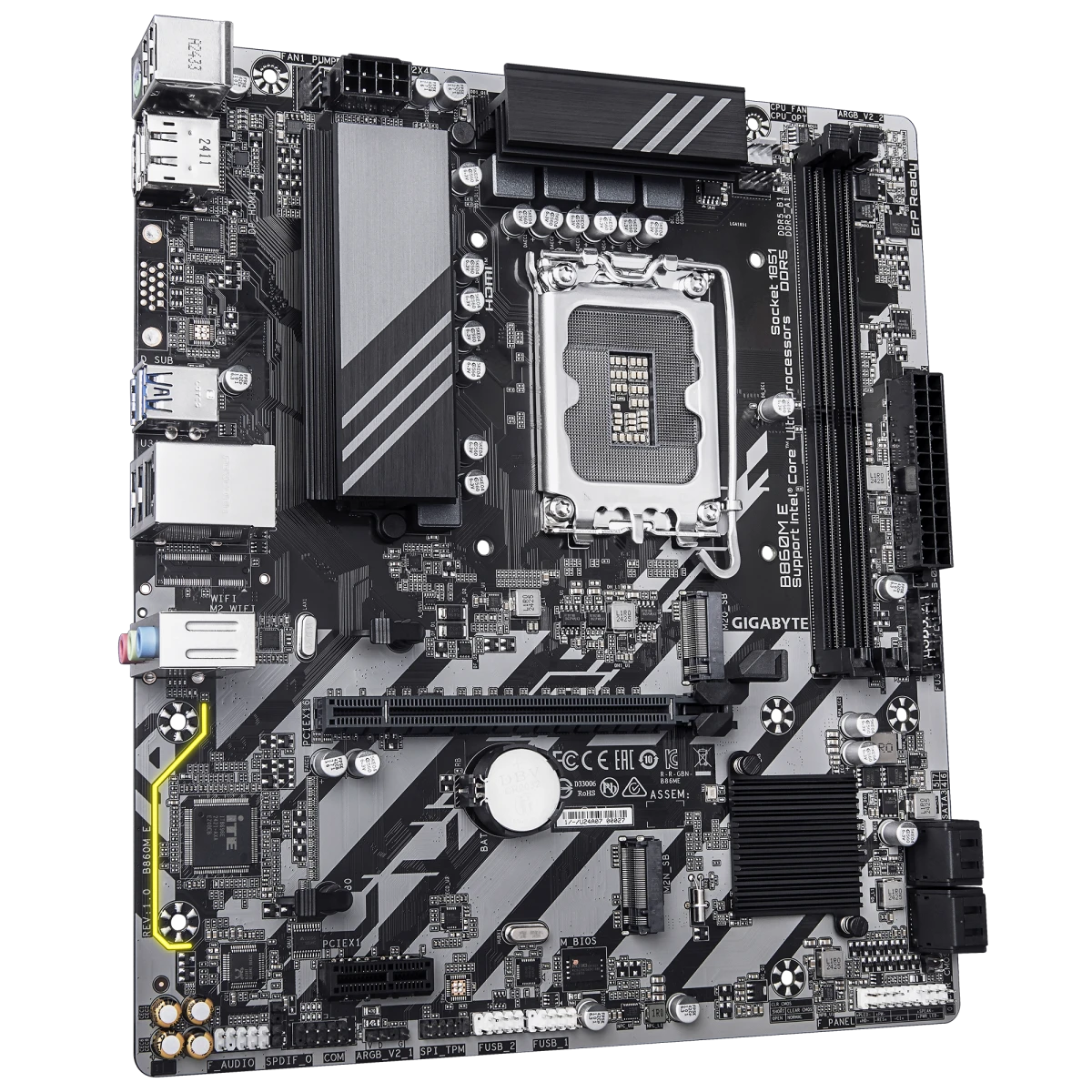 GIGABYTE B860M-E LGA 1851 M-ATX Motherboard, Intel B860 Chipset, 2x DIMM DDR5 Slots, Up to 128GB Max Memory, 1x PCIe 5.0 x16, 2x M.2 Slots
