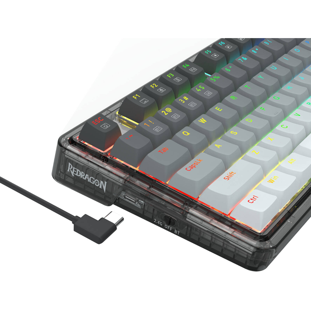 Redragon K673GG-RGB-PRO Ucal Pro Mechanical Keyboard, Wired, Wireless, 84 Basic Keys, USB, Bluetooth, 2.4 GHz Adapter, Full - Anti-Ghosting, Gray/ Black | K673GG-RGB-PRO