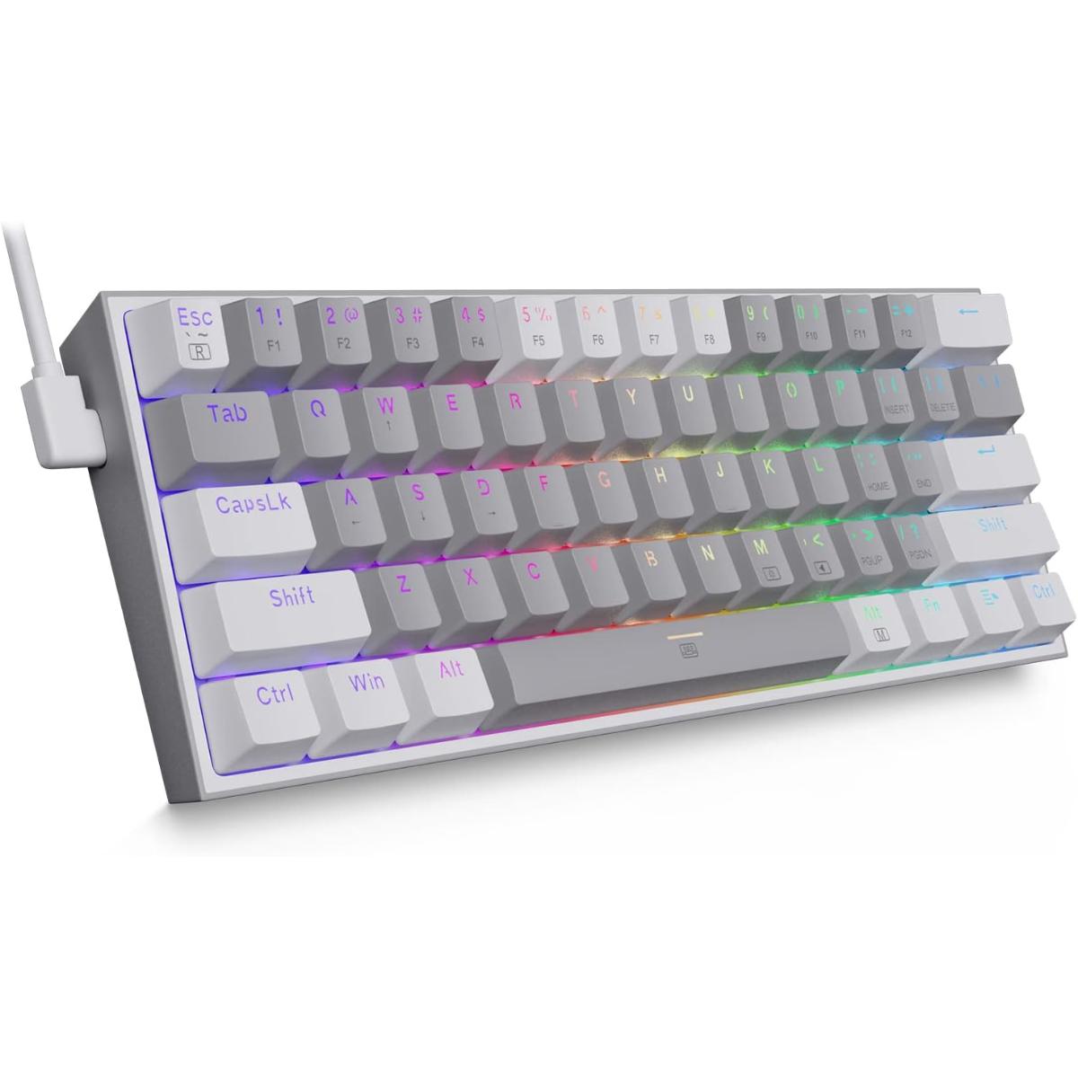 Redragon K617 Fizz 60% Wired RGB Gaming Keyboard, 61 Keys Compact Mechanical Keyboard W/Grey White Color Keycaps, Linear Red Switch, Pro Driver/Software Supported
