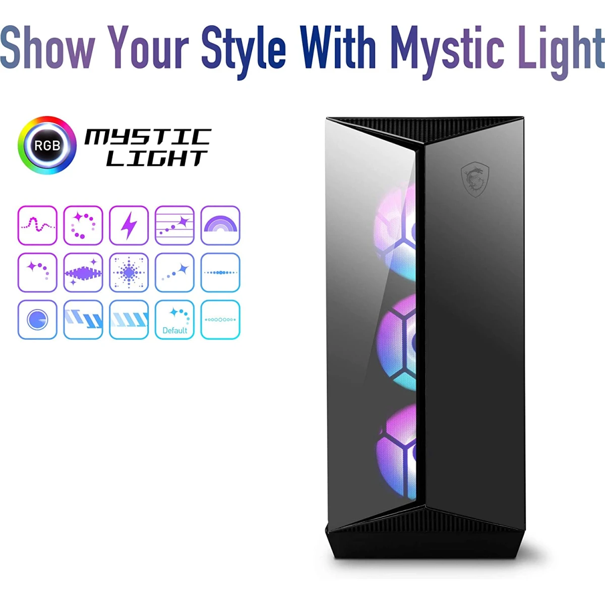 MSI MPG GUNGNIR 110R Premium Mid-Tower Gaming PC Case 4 x ARGB 120mm Fans Liquid Cooling Support up to 360mm Radiator - Black