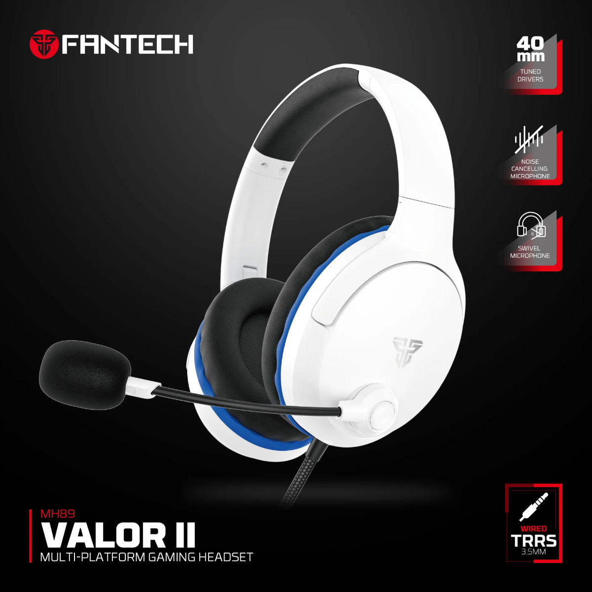 FANTECH MH89 VALOR II Multi-Platform Gaming Headset Black - WHITE