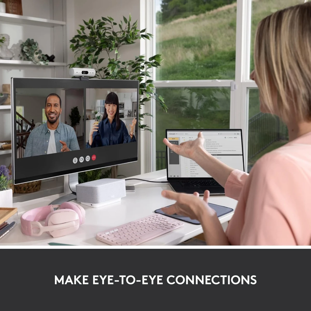 Logitech Brio 500 Full HD Webcam with Auto Light Correction Show Mode Dual Noise Reduction Mics Privacy Cover For Microsoft Teams, Google Meet, Zoom, USB-C Cable