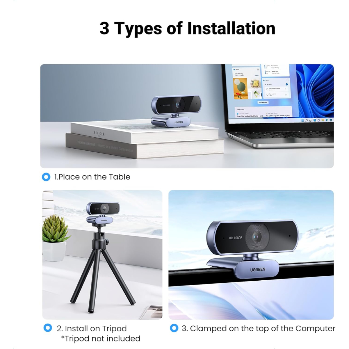 UGREEN 1080P Webcam with Microphone, Full HD USB Web Camera, 85° FOV, Noise-Canceling, Plug and Play, Auto Light Correction, Video Webcam for Streaming/Conferencing, Zoom/Skype/YouTube, Switch 2