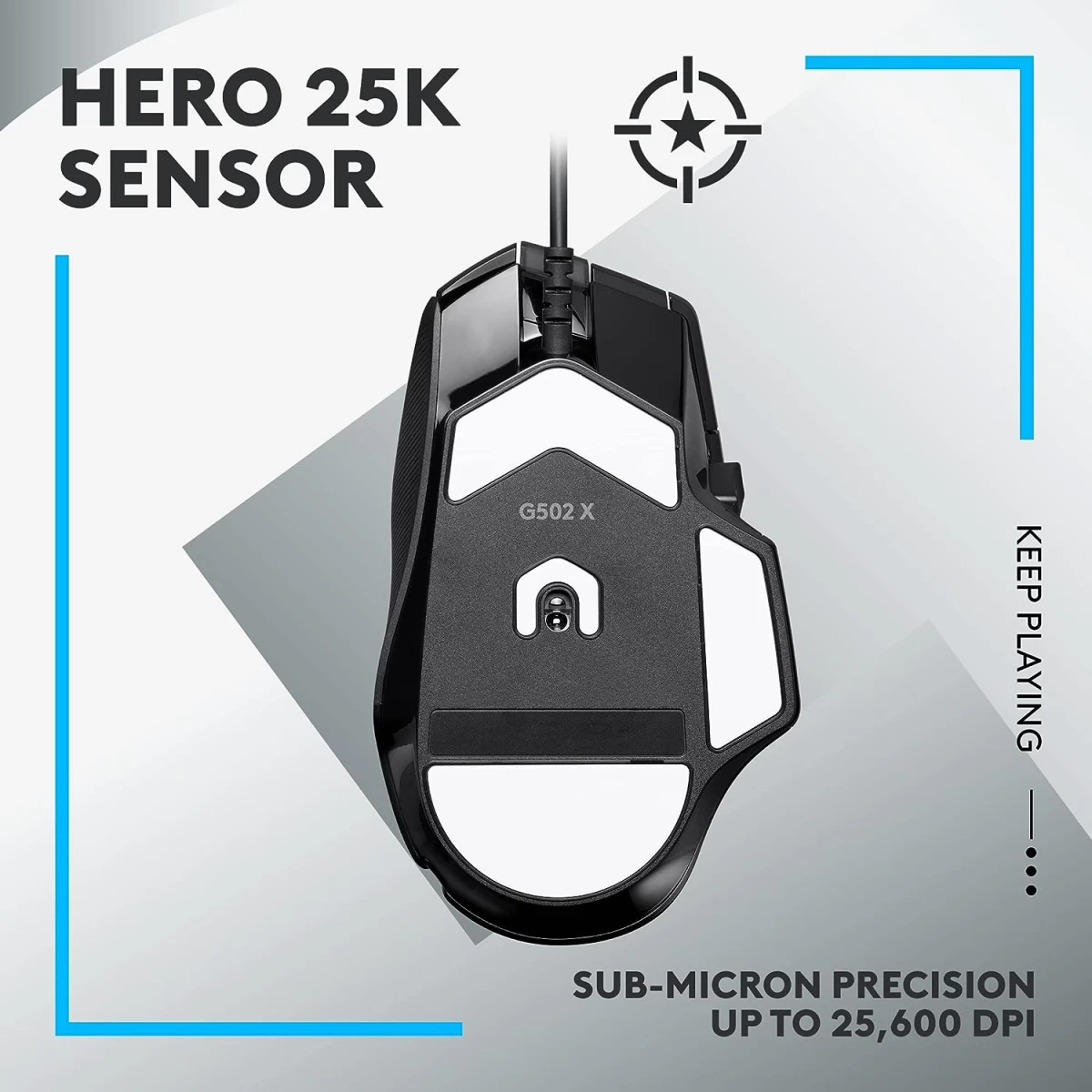 Logitech NEW G502 X HERO 25K Sensor Wired LIGHTFORCE Hybrid Optical-Mechanical Primary Switches For PC macOS & Windows , Black