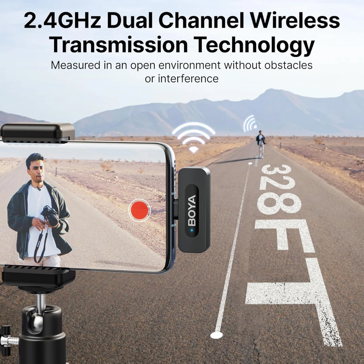 Boya BY-V10 2.4 ghz Omnidirectional Wireless Microphone System with a Transmitter & Receiver for Type-C Devices & Android. for Vlog, Social Media, YouTube Content with Rechargeable Battery. 50m Range - Black