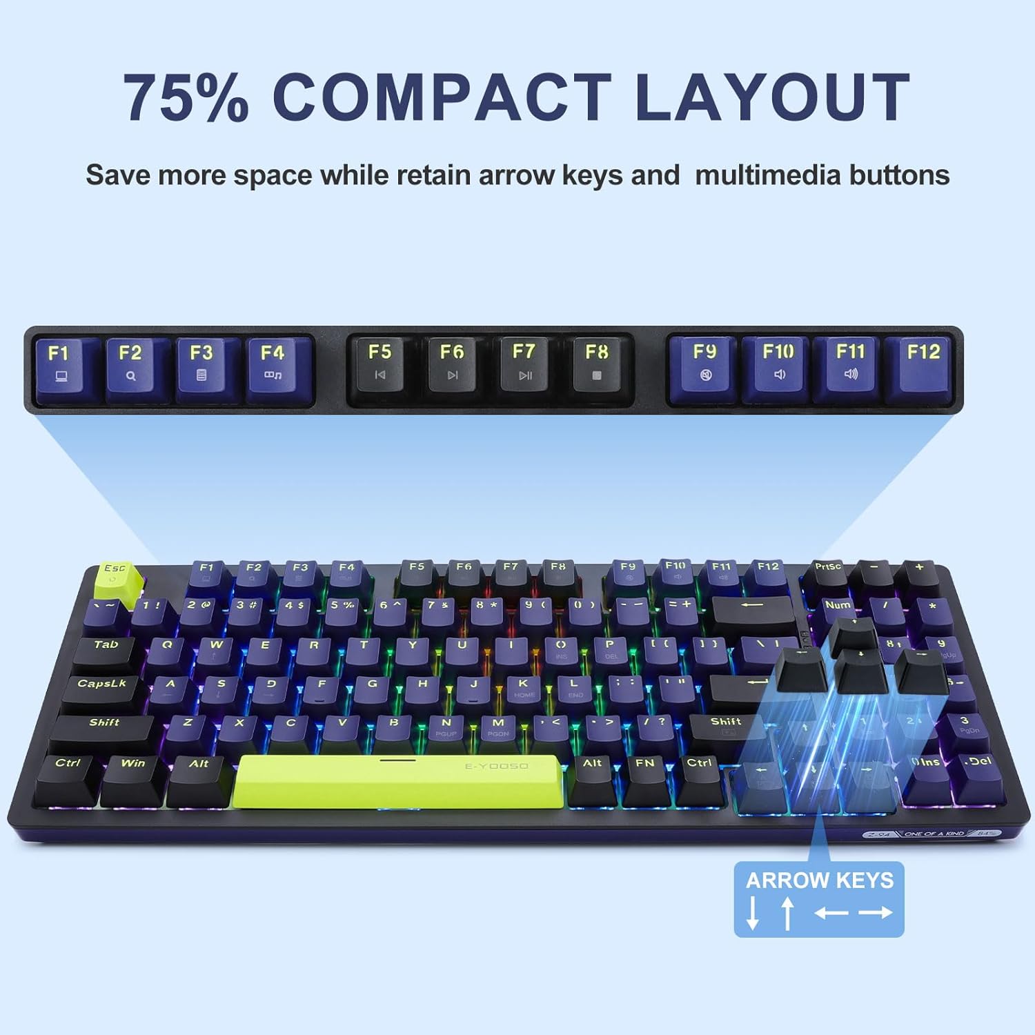 E-YOOSO Z-94 Mechanical Keyboard Rainbow Backlit, 94 Keys 90% Gaming Keyboards for Games and Office Work, Black (Blue Switch)