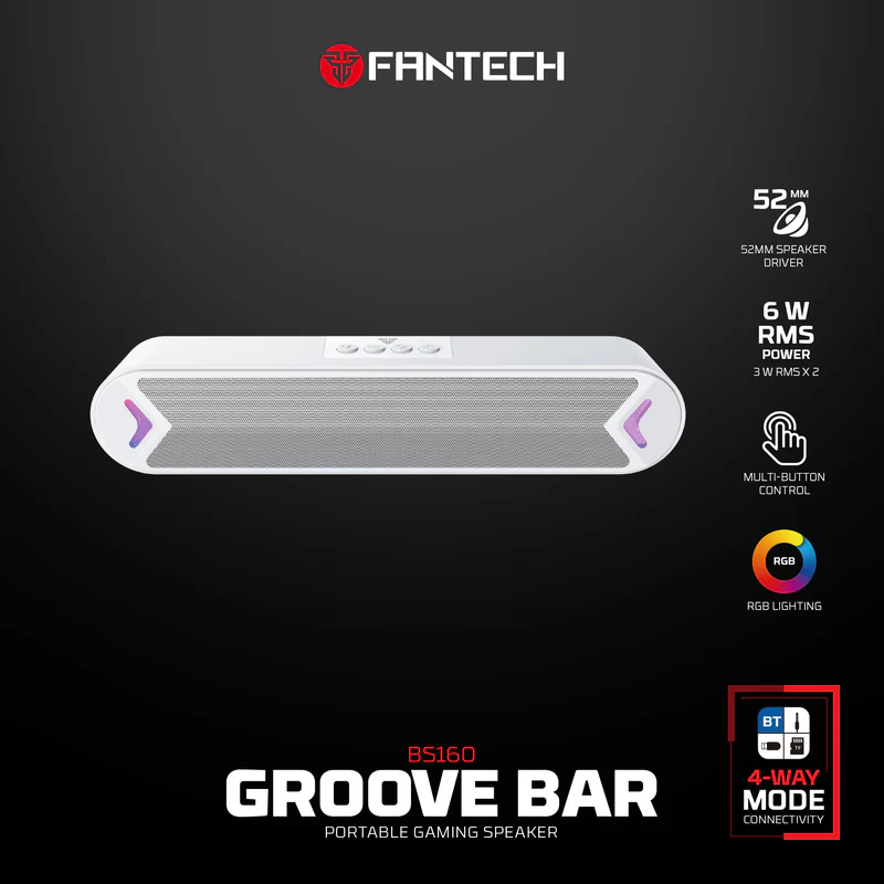 Fantech BS160 Groover Bar Portable Gaming Speaker 4-Way Mode Connectivity BT, TF Card, AUX, or USB flash-White