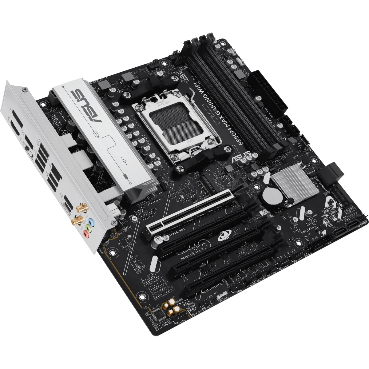 ASUS B850M MAX GAMING WIFI 6 AM5 Micro ATX AMD B850 Chipset, 4x DDR5 UDIMM Slots, Up to 256GB Max Memory, 4x PCIe x16 Slots, 2x M.2 Slots, WiFi & BT Connectivity