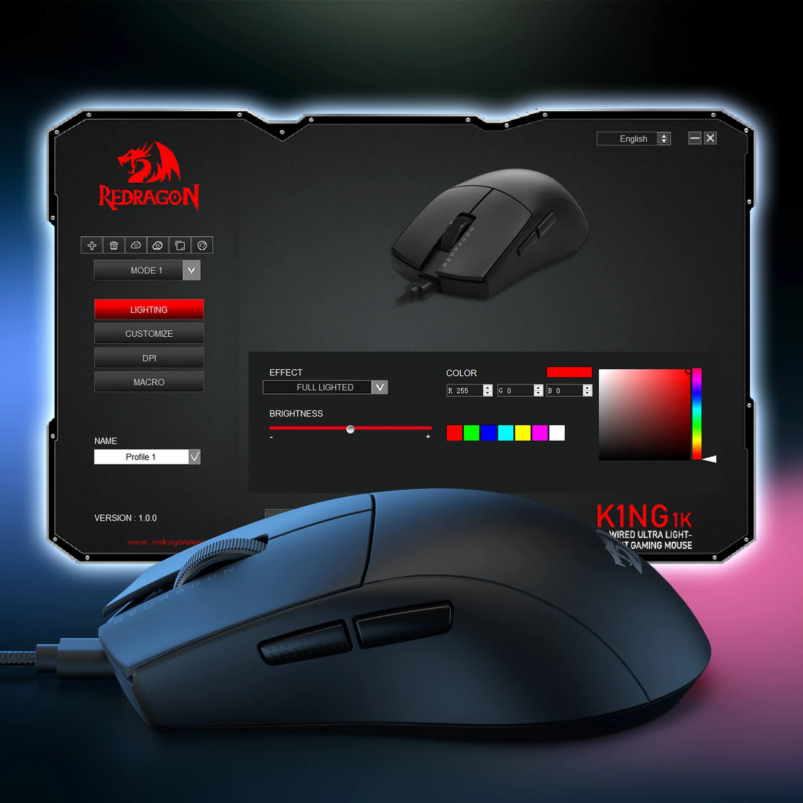 Redragon M724 Wired Gaming Mouse, 42G Ultra-Light 12,400 Max DPI Optical Gaming Mouse with 5 Programmable Buttons, Ergonomic Natural Grip Build, Software Supports DIY Keybinds & DPI, Black