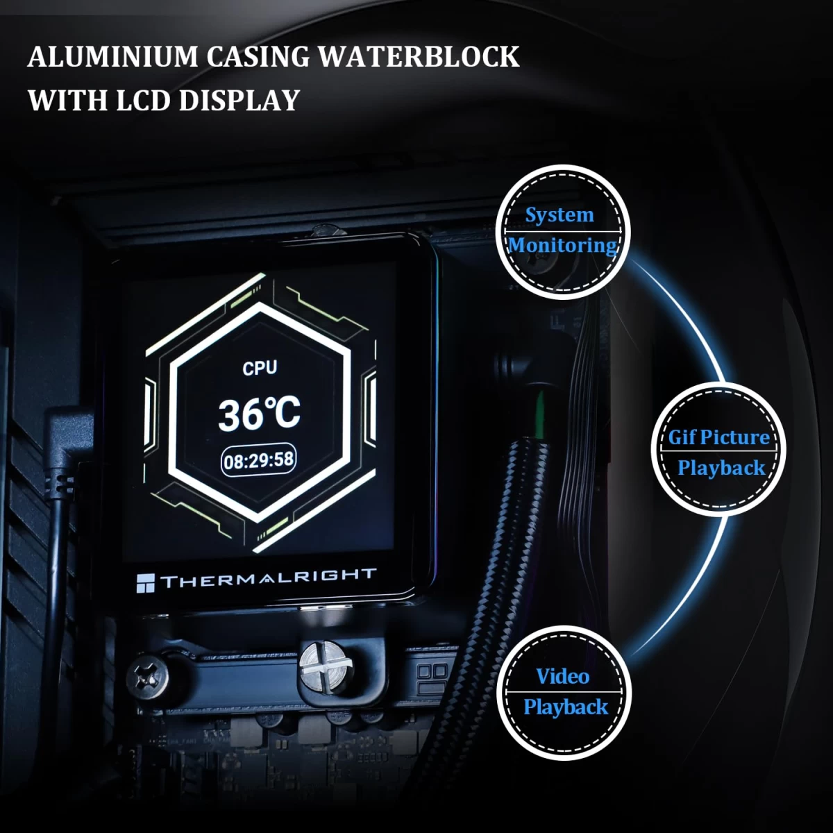 Thermalright Frozen Vision 360 Liquid Cooler with 3x 12cm PWM Fan 2.88" Square Image IPS LCD Display For AMD/Intel - Black