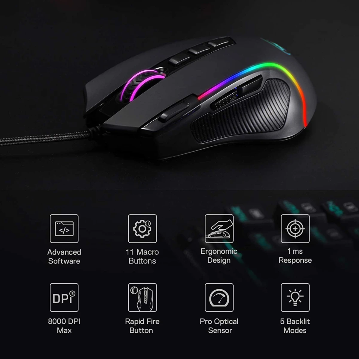 Redragon M612 Predator RGB 11 Programmable Buttons & 5 Backlit Modes