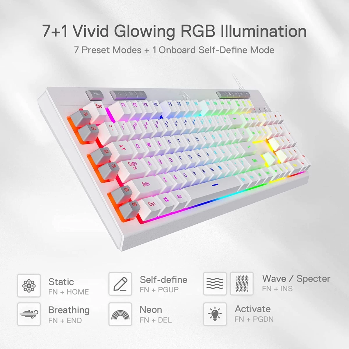 Redragon K512 Shiva RGB Backlit Multimedia Keys 6 Built-in Macro Keys - White