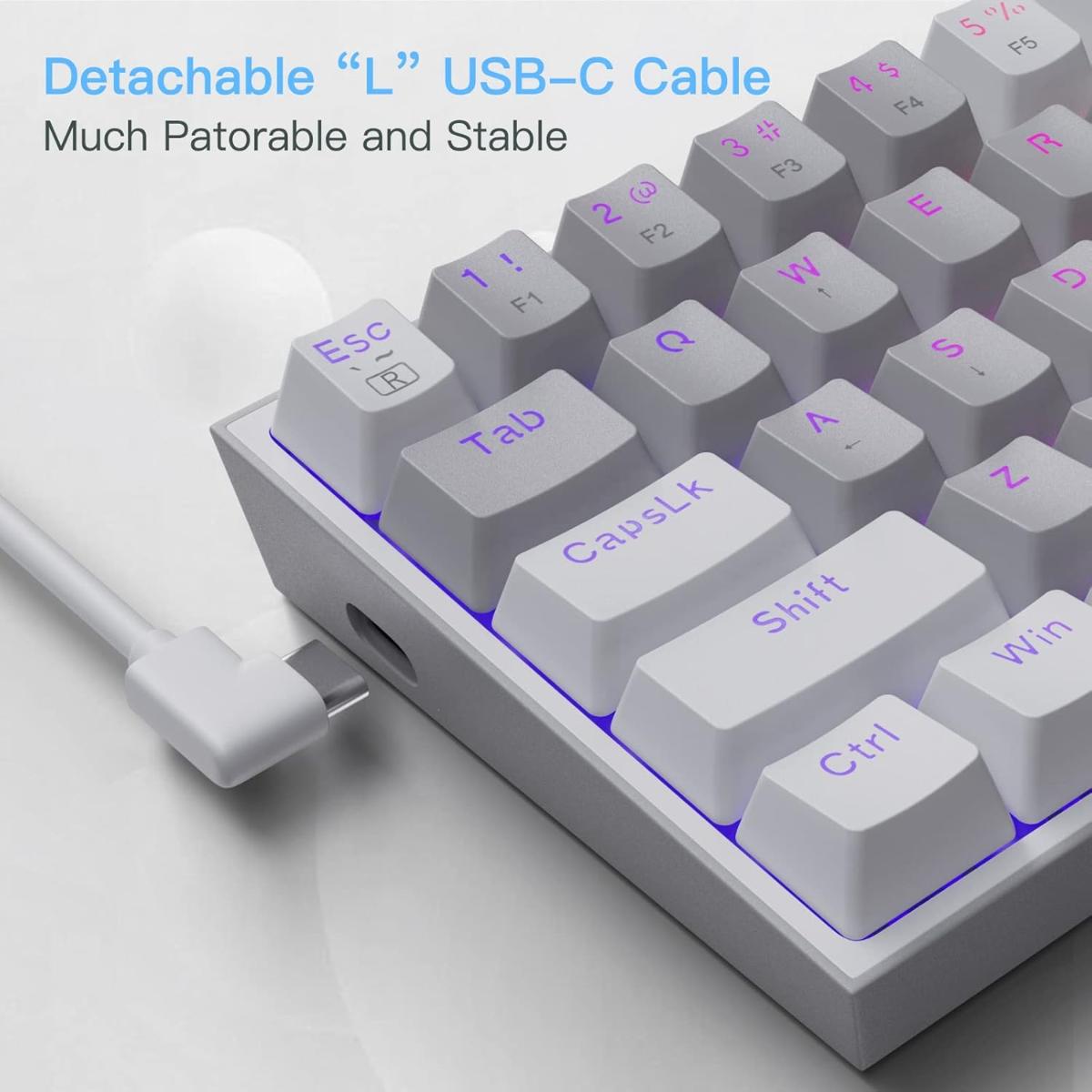 Redragon K617 Fizz 60% Wired RGB Gaming Keyboard, 61 Keys Compact Mechanical Keyboard W/Grey White Color Keycaps, Linear Red Switch, Pro Driver/Software Supported