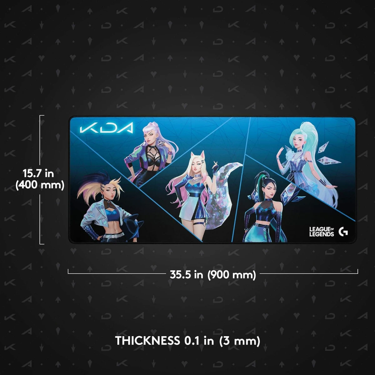 Logitech G840 XL Cloth Mouse Pad Thin Pad Stable Rubber Base Performance-Tuned Moderate surface Friction Durable Tube For Transport - K/DA Edition
