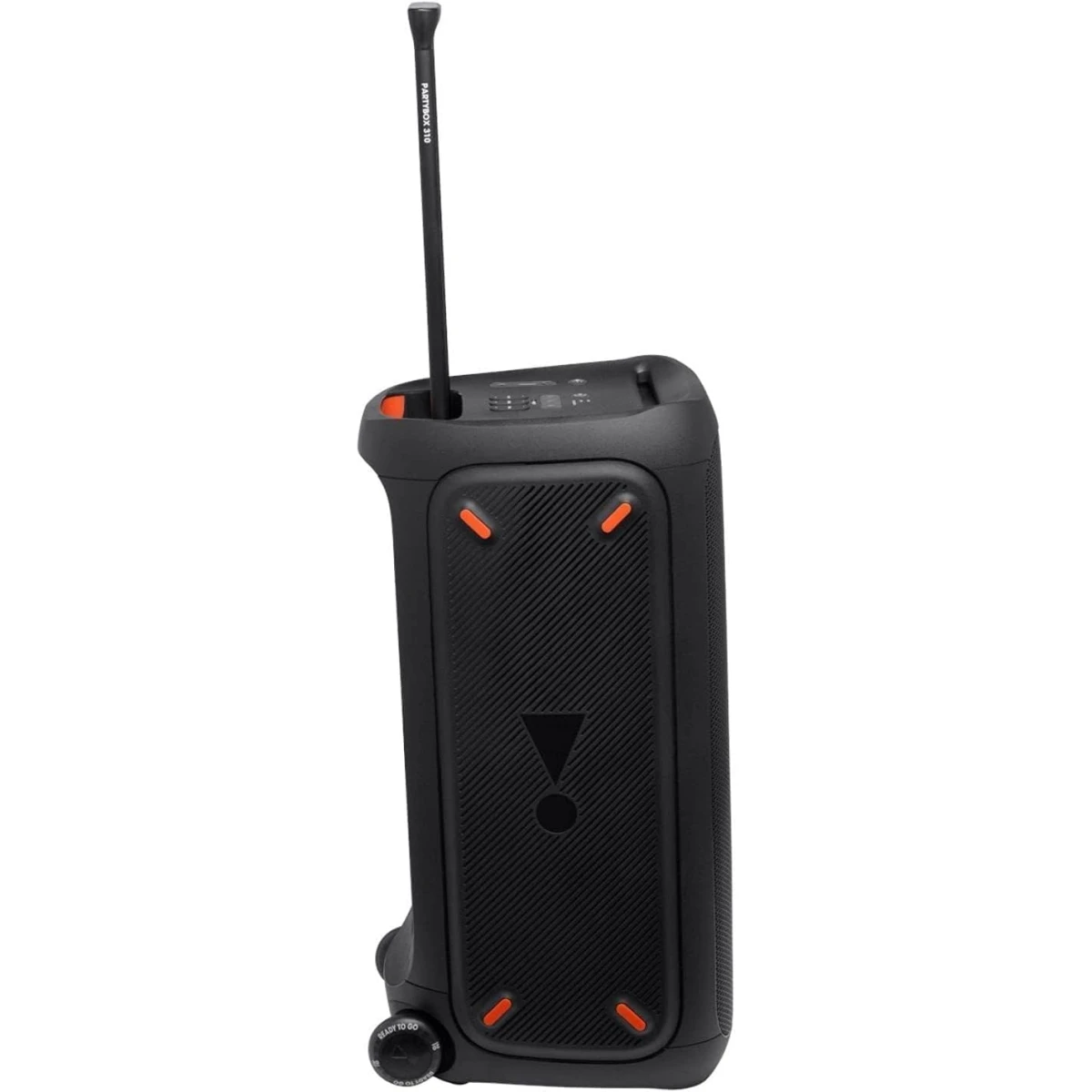 JBL Partybox 310 Portable Party Speaker 240W Output Power 2x 6.5" Woofers & Two 2.5" Tweeters Up to 18 Hours of Play Time USB Playback & Device Charging, Wheels & Telescoping Handle, IPX4 Splashproof - Black
