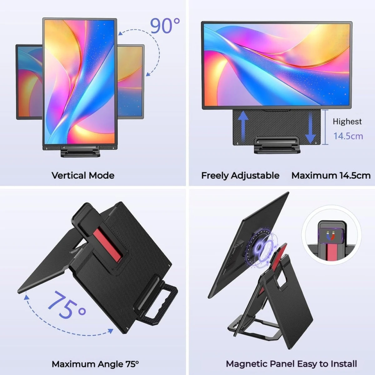 V2COM D1 24” IPS Full HD Portable 100Hz Lightweight & Portable Low Power 20W Adjustable Stand USB C & Mini HDMI Support for MAC, Windows, Android, Linux, Chrome w/ Speakers