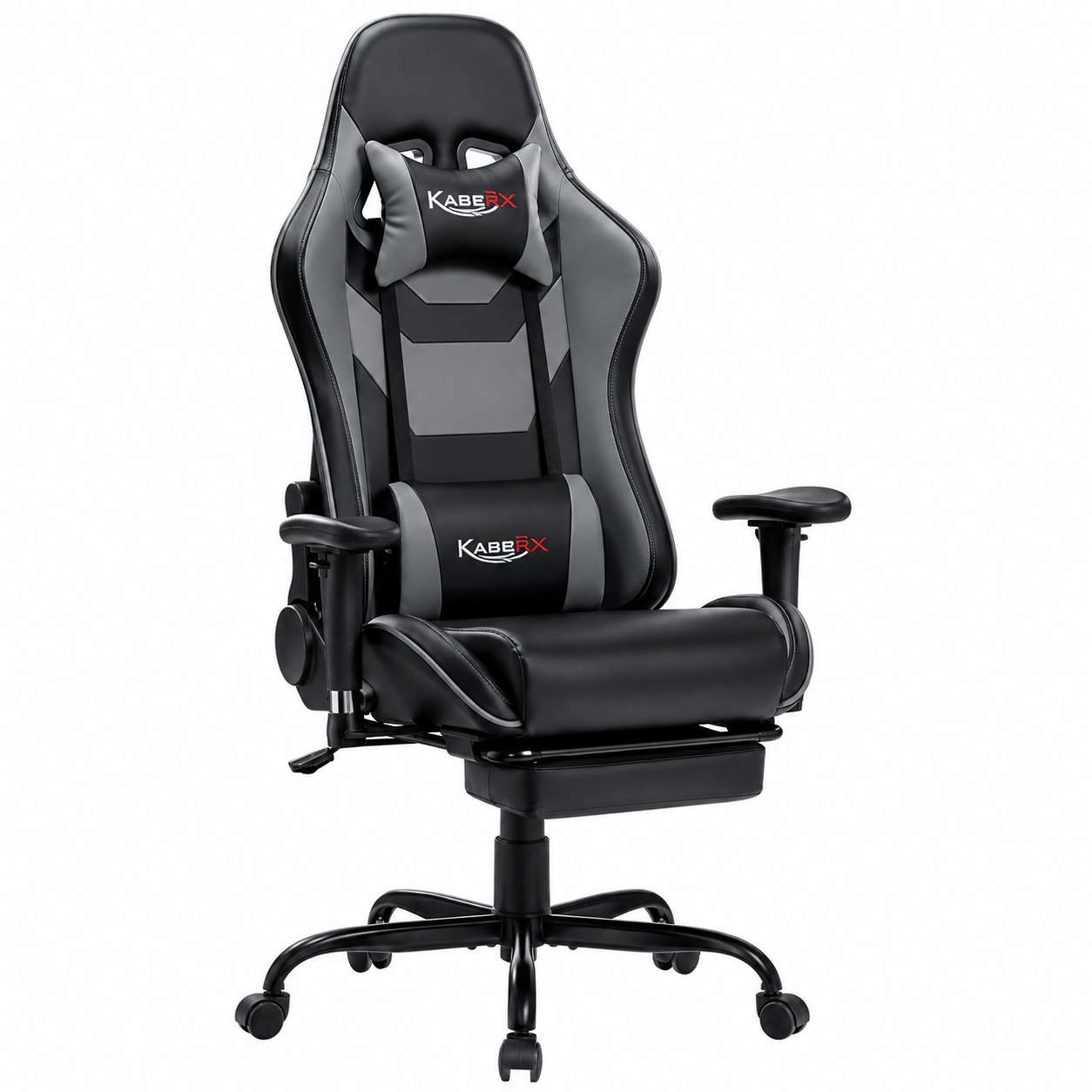 Gaming Chair, Office Chair with Footrest, Ergonomic Gaming Chair, PC Gamer Racing Chair, Adjustable Armrest, Swivel Chair, Massage Lumbar Support, PU Leather-Gray